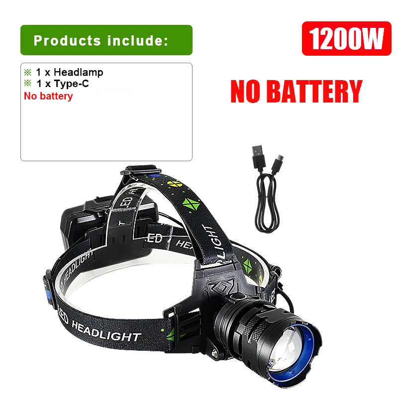 

USB-перезаряжаемый налобный фонарь 1200Вт