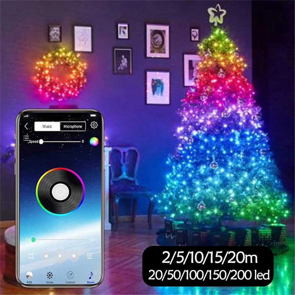 Bluetooth App Control String Lights USB LED String Light Lamp Outdoor Fairy Lights Garland for Christmas Tree Decoration