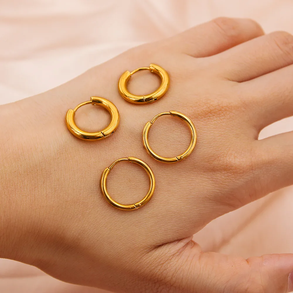 

Hiphop Round Circle Geometry Hoop Earrings Aros Women Accessories 2022 New Arrival Stainless Steel Gold Hoop Earrings Piercing