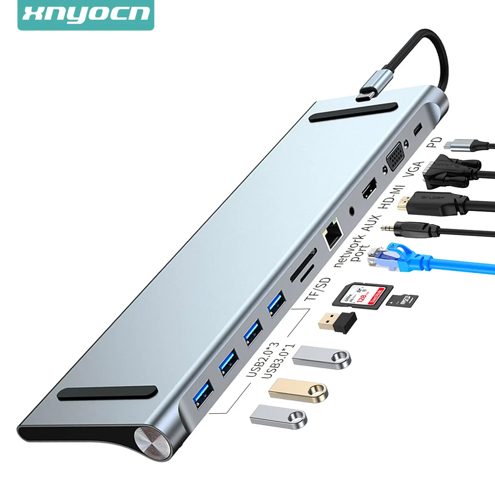 4/5/6/8/11 в 1 док-станция типа C USB-концентратор 3.0 сплиттер многопортовый адаптер 4K