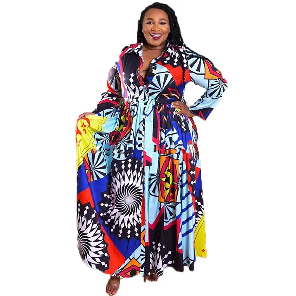 

New Fashion Leisure African Clothes Robe Marocaine Dashiki Abaya Dubai Stylish KWA Print Loose Long Dresses