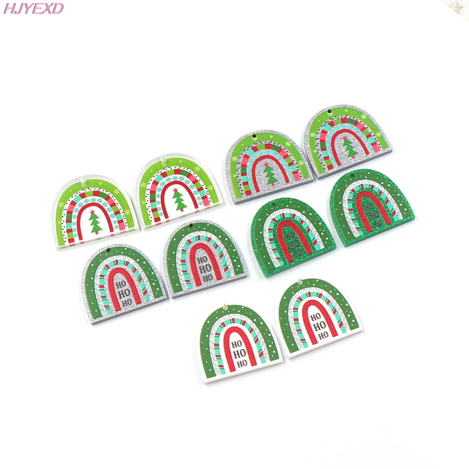 

10pcs /lot 35mm HO HO HO For Earrings Christmas Rainbow Glitter Acrylic Jewelry Accessories