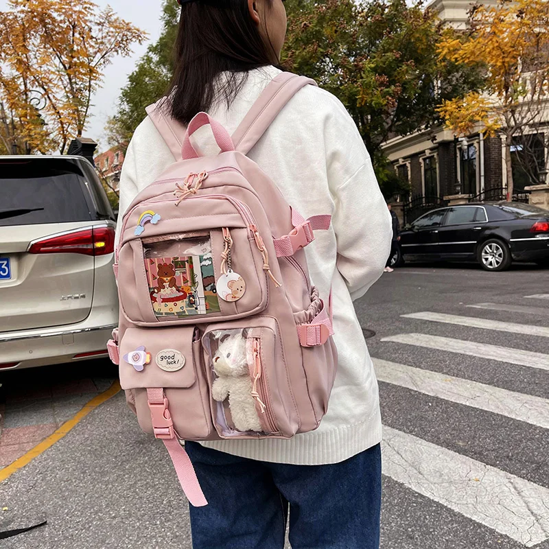 

2021Cute Women Backpacks Waterproof Multi-Pocket Nylon School Backpack for Student Female Girls Kawaii Laptop Book Pack Mochilas