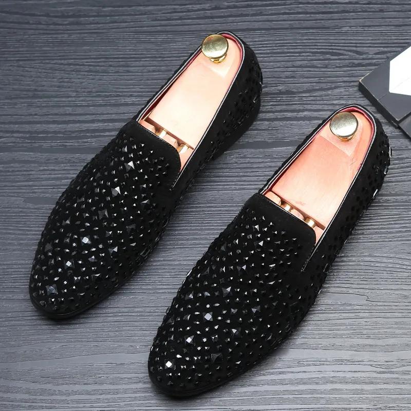 

2023 Black Spikes New Brand Mens Loafers Luxury Shoes Denim And Metal Sequins High Quality Casual Men Shoes