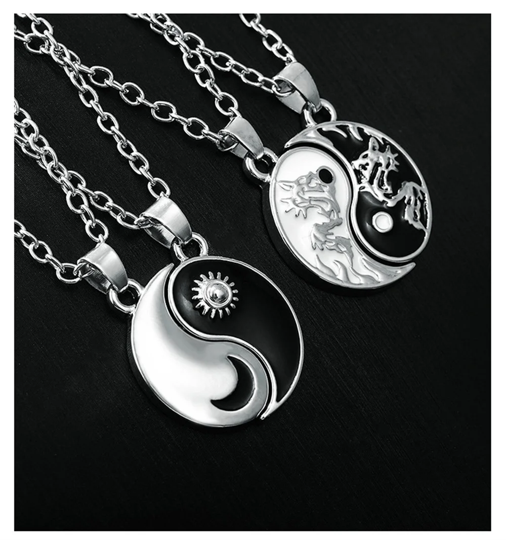 

Vintage Sun Moon Tai Chi Necklace for Couple Chinese Style Yin Yang Dragon Pendant Clavicle Chain Best Friends Gift Jewelry 2023