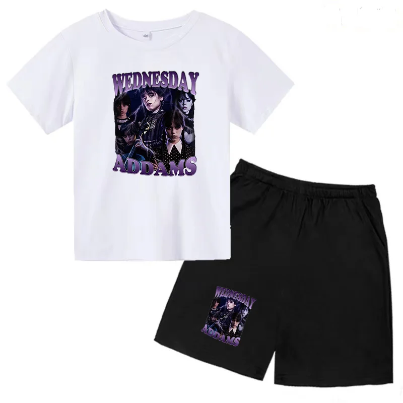

2023 New Movie Anime Wednesday Idol Summer Girl T-shirt + Shorts 2-piece Set Beautiful Girl Charming Children's T-shirt Clothing