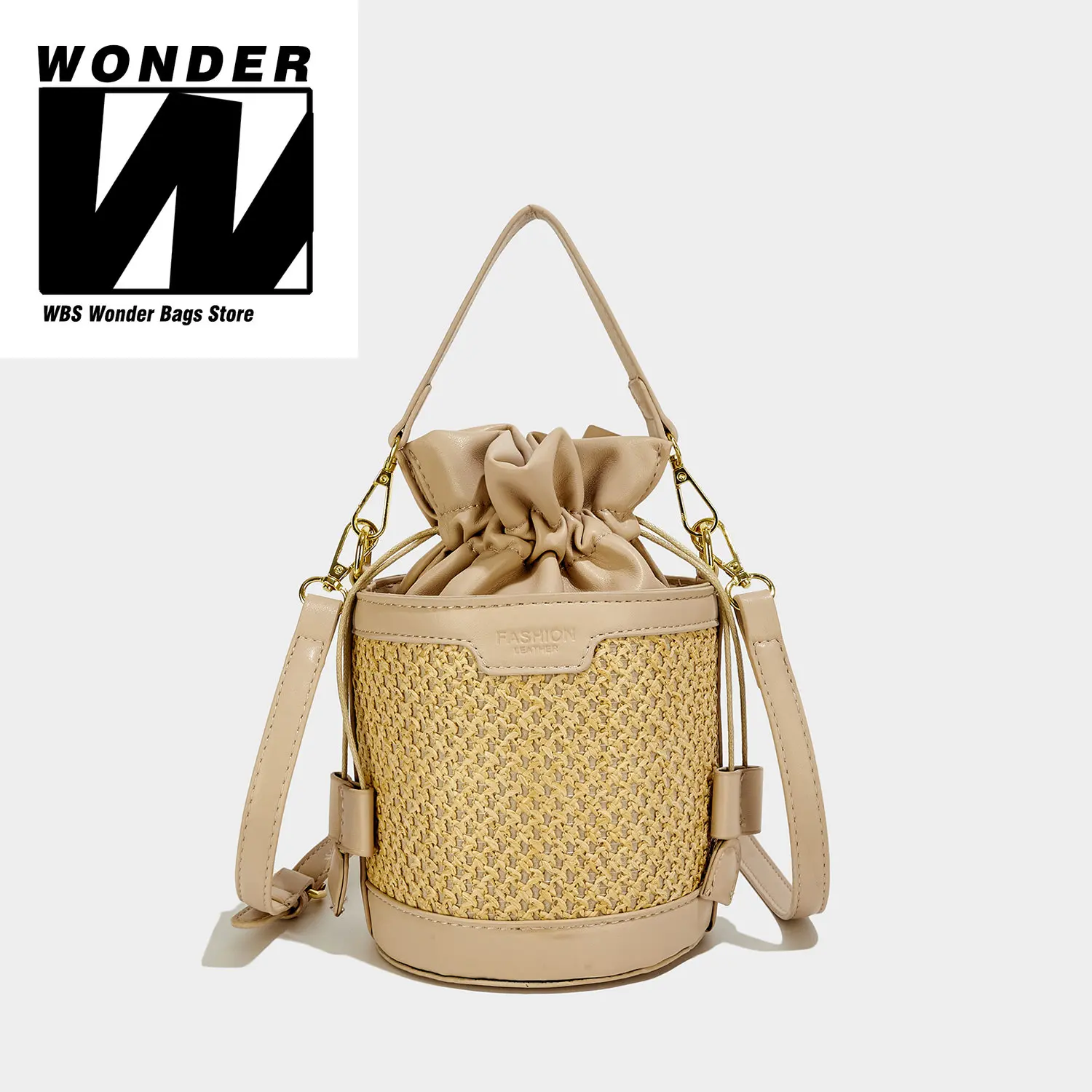 PU Leather and Straw Bags for Women 2023 Fashion New Trend Designer Small Bucket Bag Crossbody Chain Bags for Ladies Handbags