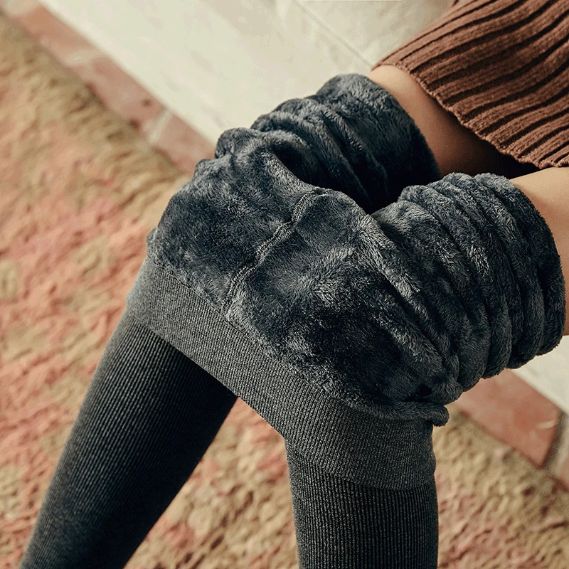 Winter plush thickened cotton vertical stripe leggings