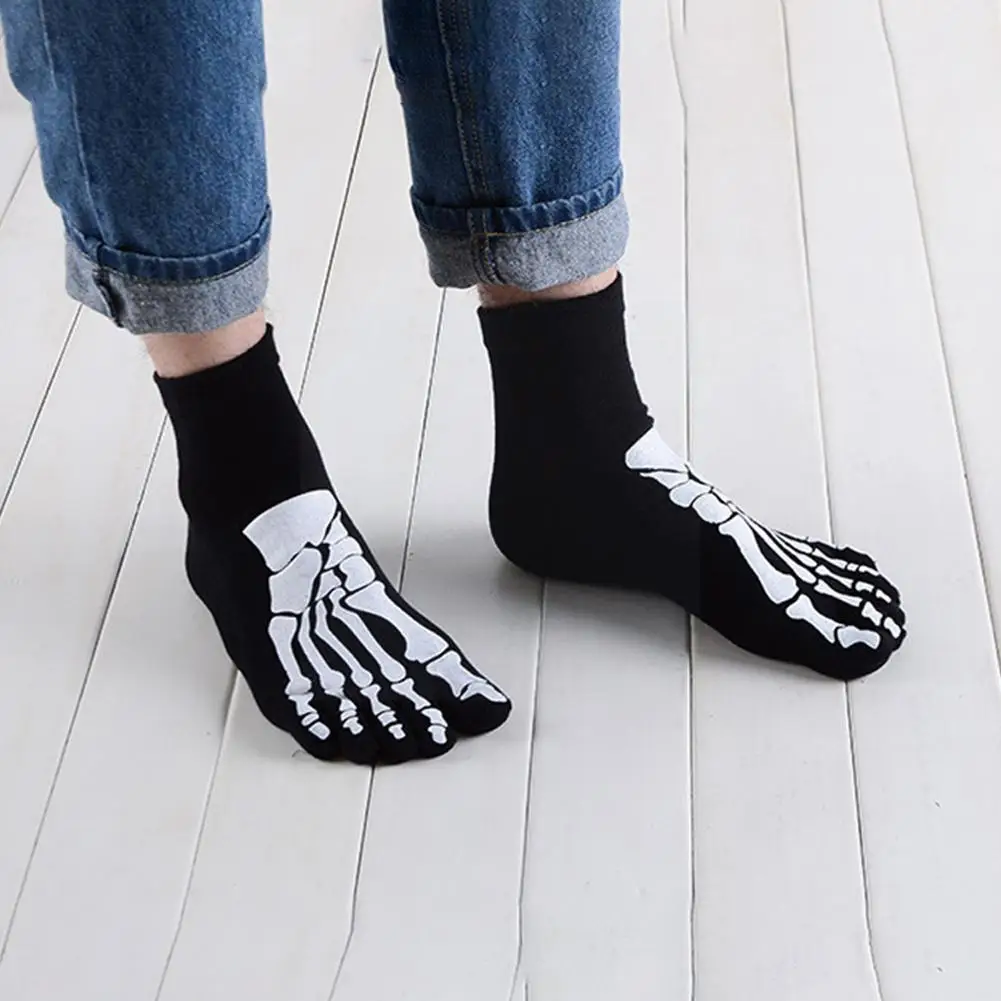 

1pair Fashion Hip Hop Black Color Skeleton Halloween Cool Man Socks Cotton Soft Summer Thin Novelty Socks For Male O8h4