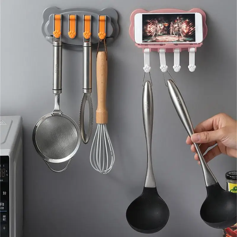 

Настенный держатель для телефона с крючком, 2 шт., Многофункциональный кухонный держатель для сотового телефона, самоклеящаяся Водонепроницаемая душевая подставка для мыла