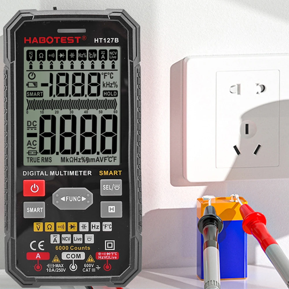 

HT127B Digital Multimeter T-RMS Auto Range AC DC NCV Color LCD Smart Multimetro Tester Voltage Capacitance Resistance Meter
