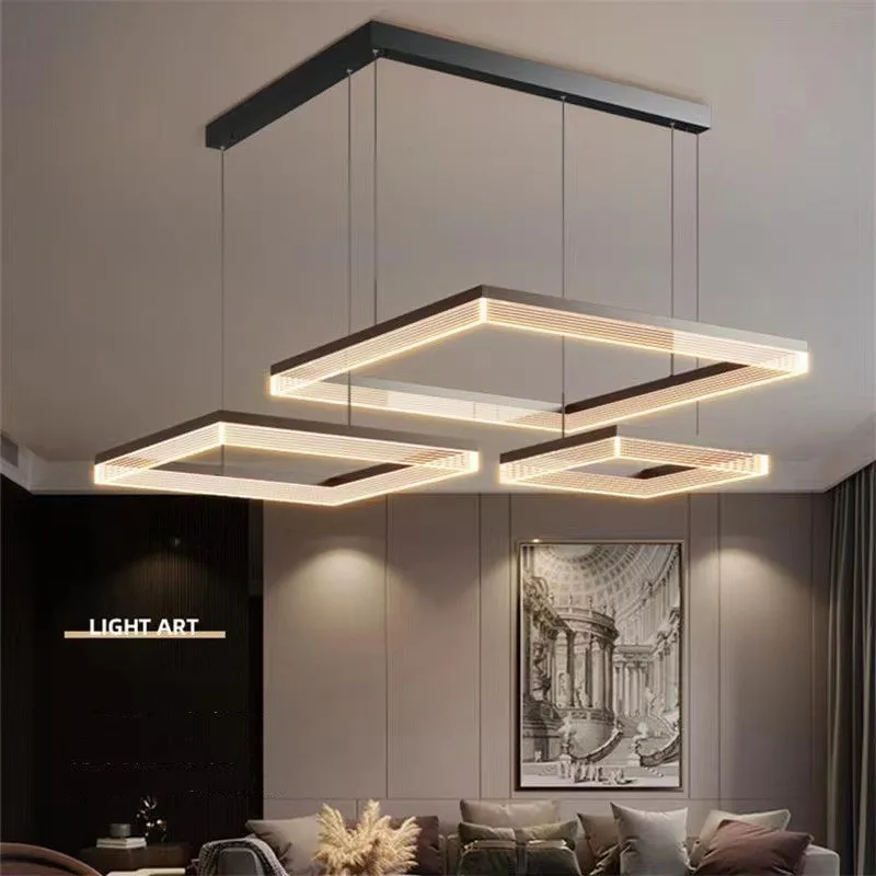 

Nordic Black Square Dimmable Chandelier Lighting Living Room Led Pendant Chandelier Lustre Led Suspend Lamp Fixtures For Bedroom