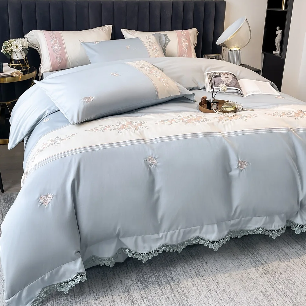 

Light Luxury Embroidered Long-staple Cotton Four-piece Cotton Small Fresh Embroidery Quilt Cover Four Seasons Bedding