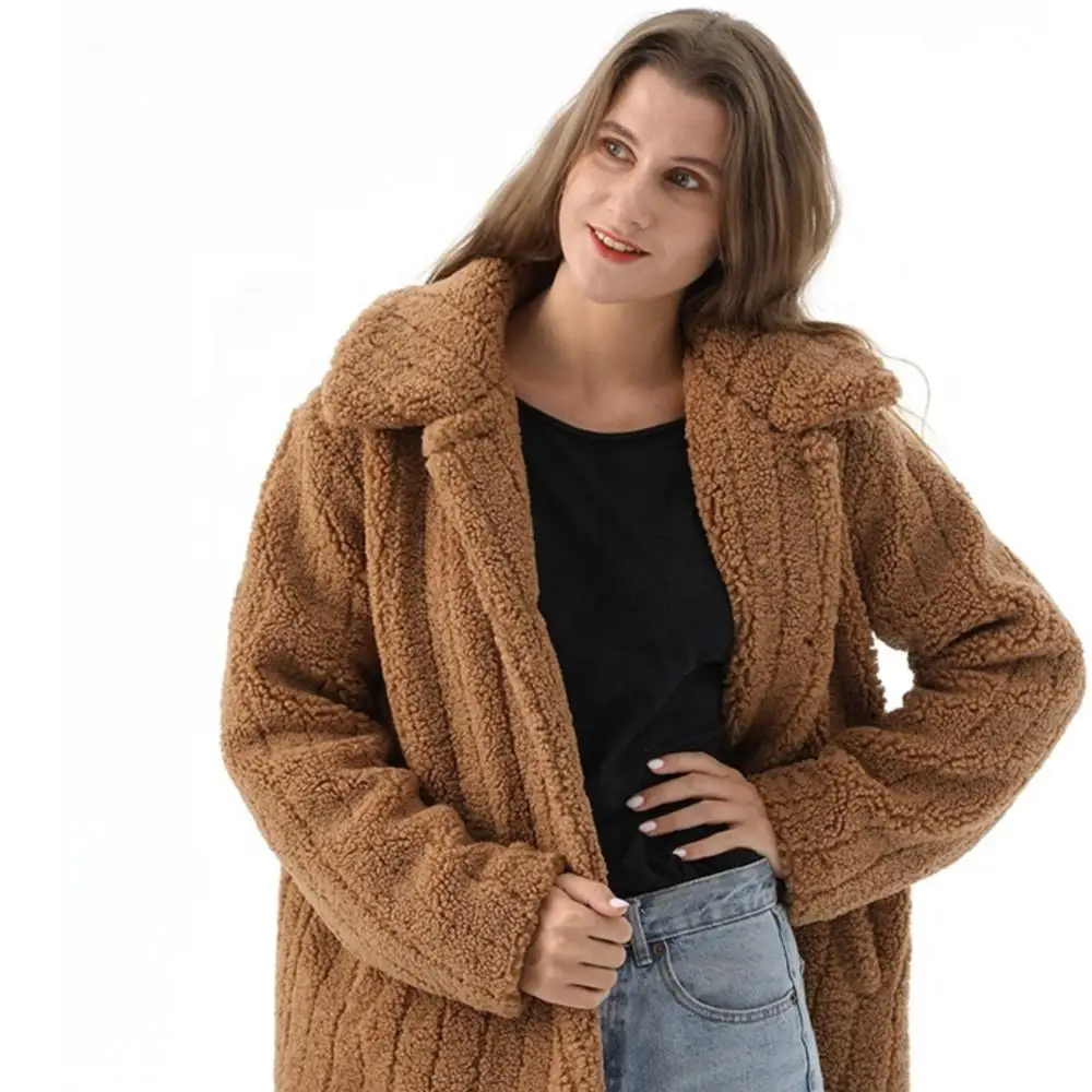 Winter Keep Warm Women Real Fur Coat Fashion Designer Simple Long Real Fur Fleece Teddy Women's Teddy Real Fur Lapel Jackets