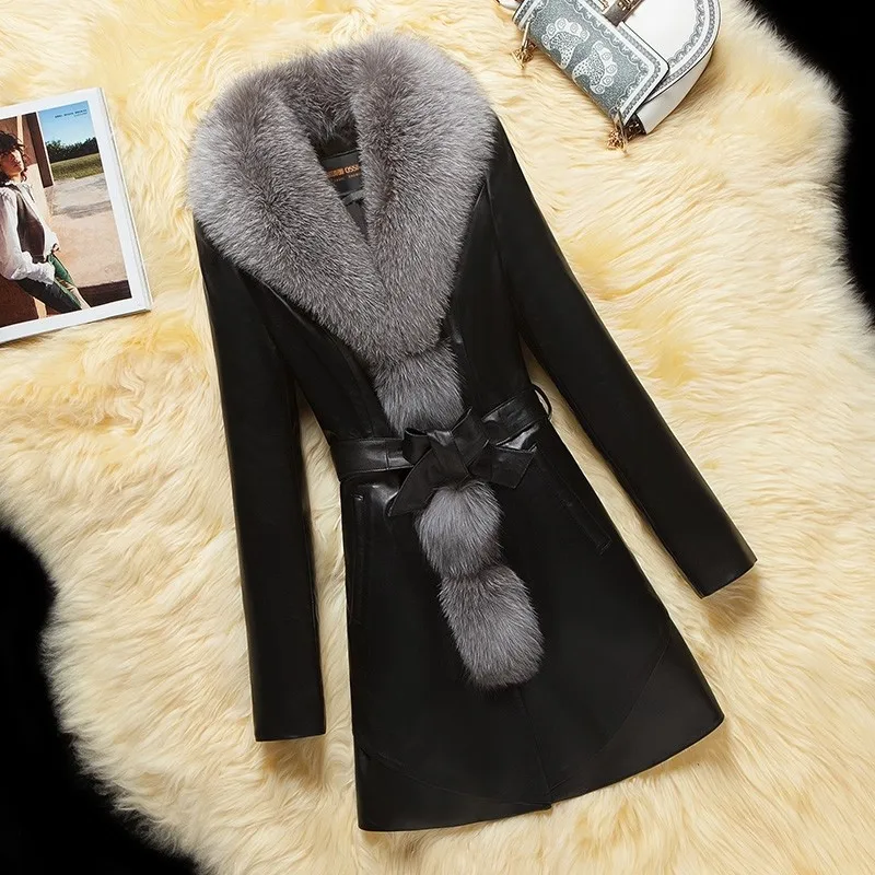 Thickened Plush 2022 Winter PU Leather Coat Women's Medium Long Korean Faux Fur Coat with Cotton Luxury  Lady 's Jacket