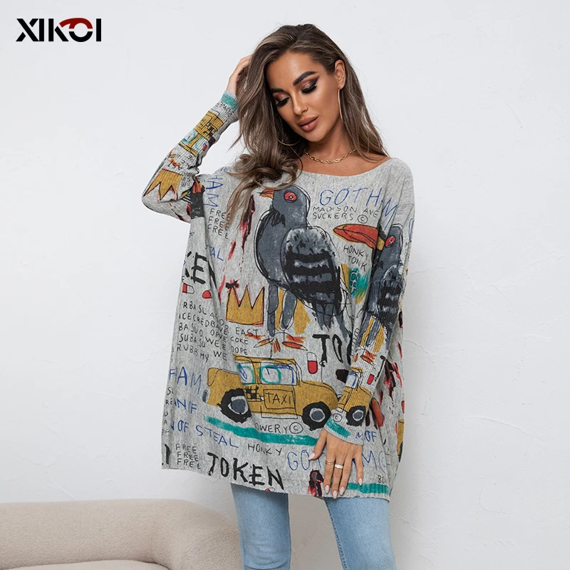 

XIKOI Winter Fashion Sweaters For Women Oversized Pullovers Novel Animals Print Jumper Knitted Pull Femme Loose Pretty Clothes