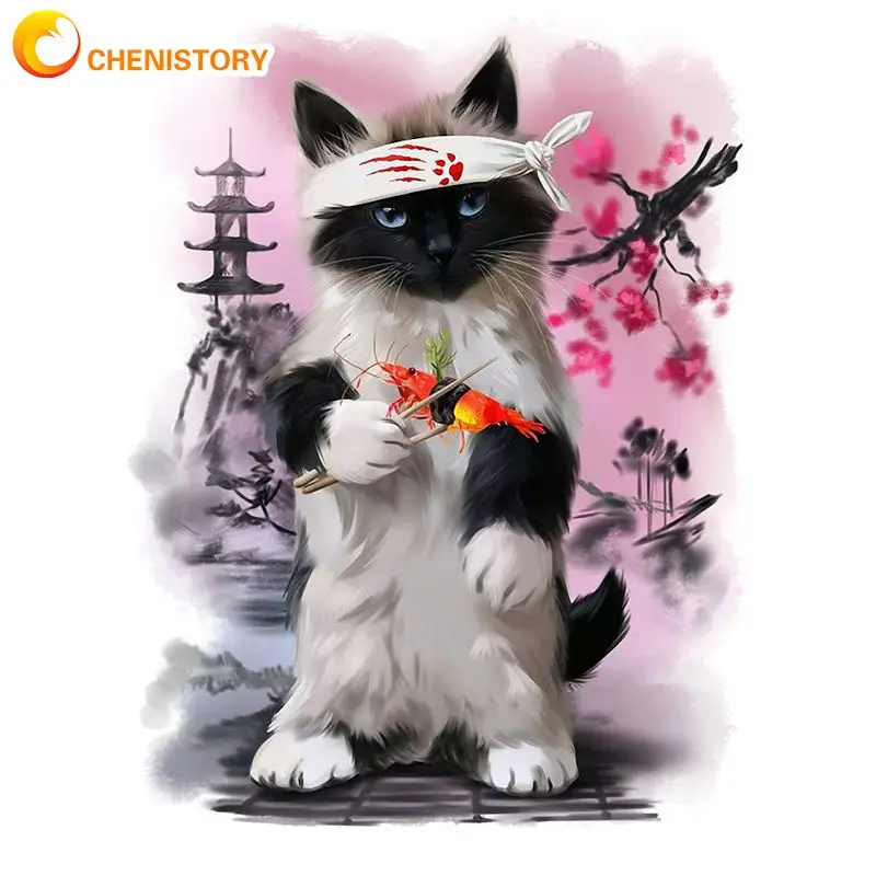 

CHENISTORY 5D Diamond Rhinestones Paintings Cat Shrimp Diy Diamond Embroidery Mosaic Animal Kit Needlework Decoration Home