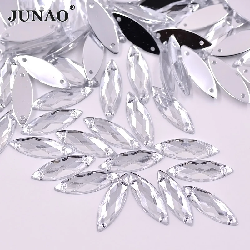 

JUNAO 7*21mm 8*26mm Clear Color Sew On Acrylic Gems Flatback Horse Eye Rhinestone Non Hotfix Strass For Garment Accessory