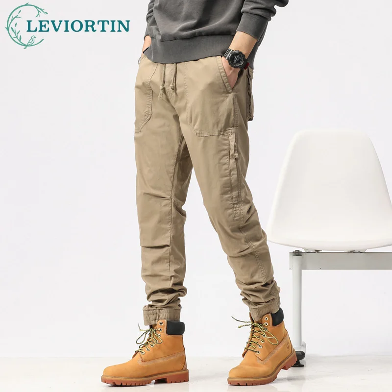 

Мужские брюки-карго в американском ретро стиле, цветные леггинсы на шнуровке, брюки, повседневные мужские уличные рабочие штаны со множеством карманов