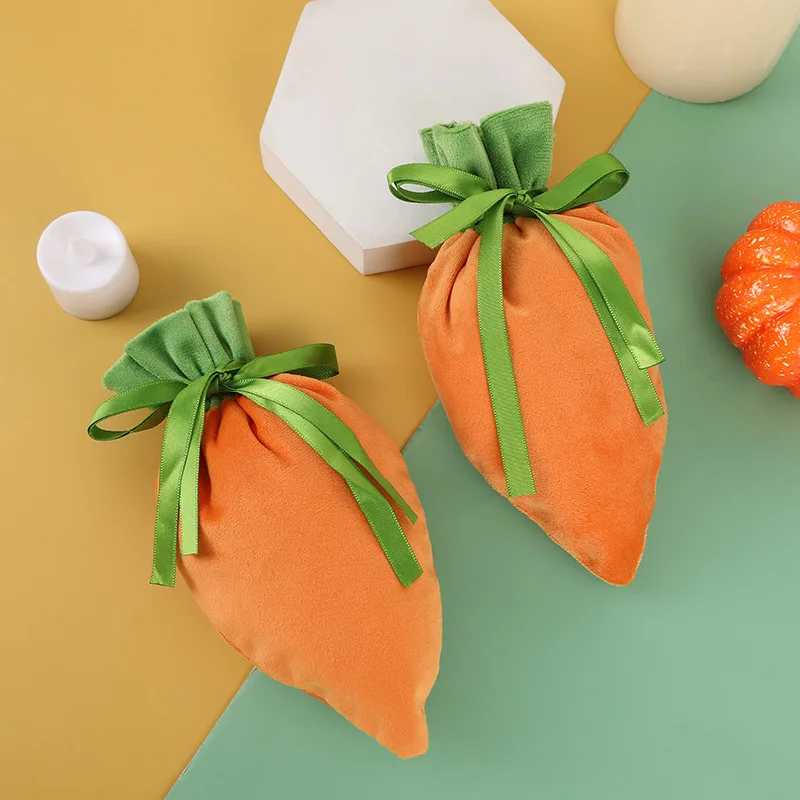 10Pcs Orange Carrot Bags for Easter Eggs Bunny Decoration Candy Gift Packaging Bag Drawstring Pouches Easter Party Supplies