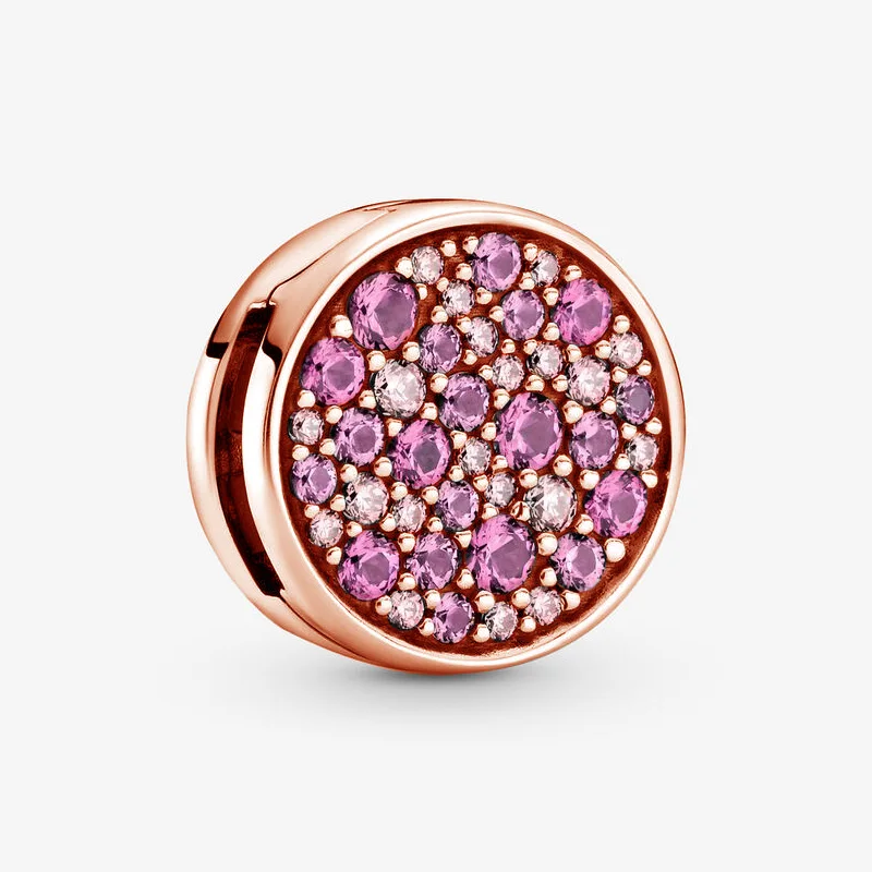 

Shiny 925 Solid Silver Beads Charms Reflexions Round Purple Zircons Clip Fit Pandora Original Bracelet Women DIY Jewelry Gift