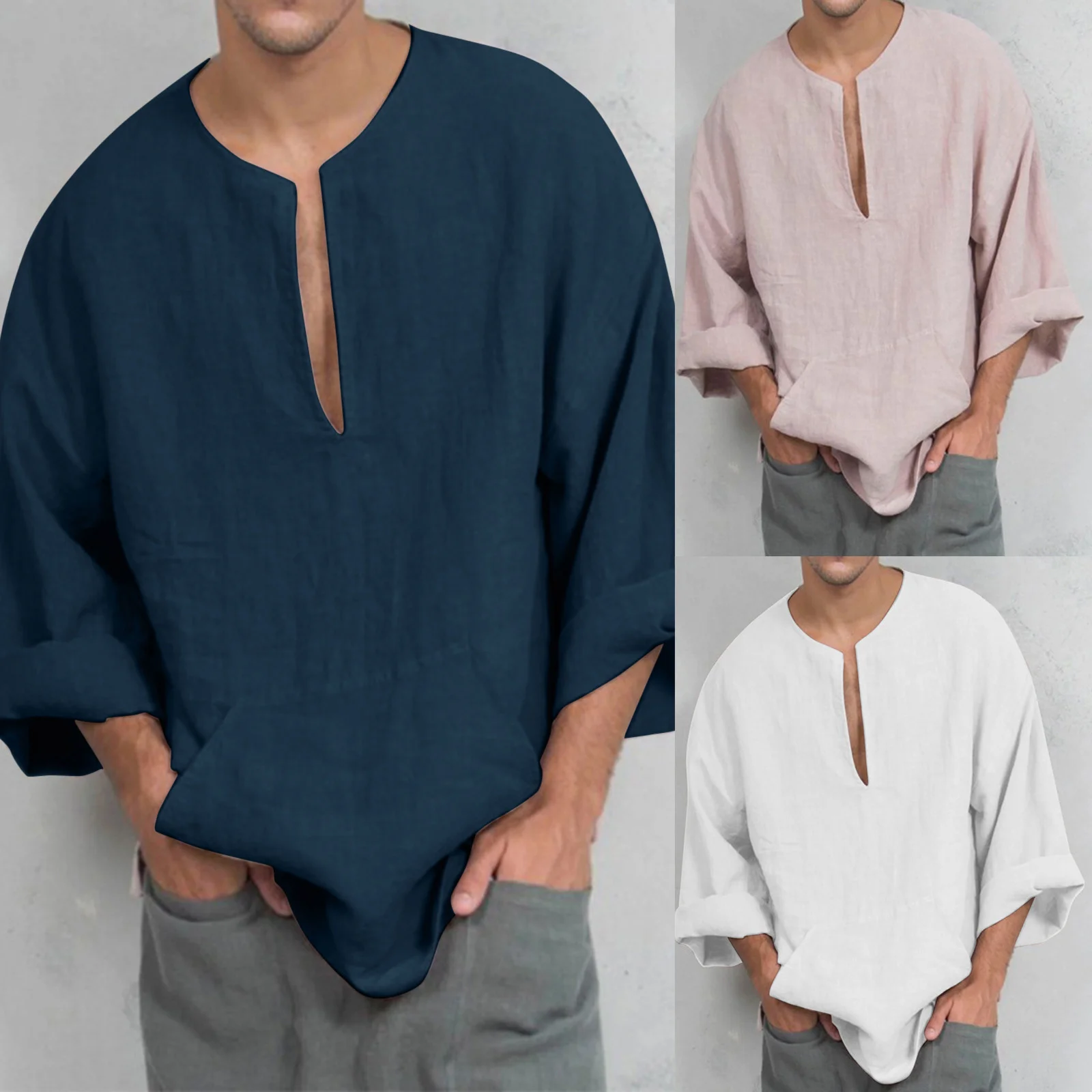 

Рубашка-поло мужская из хлопка и льна, дышащая футболка-поло с круглым вырезом, с вышивкой, в деловом стиле, лето