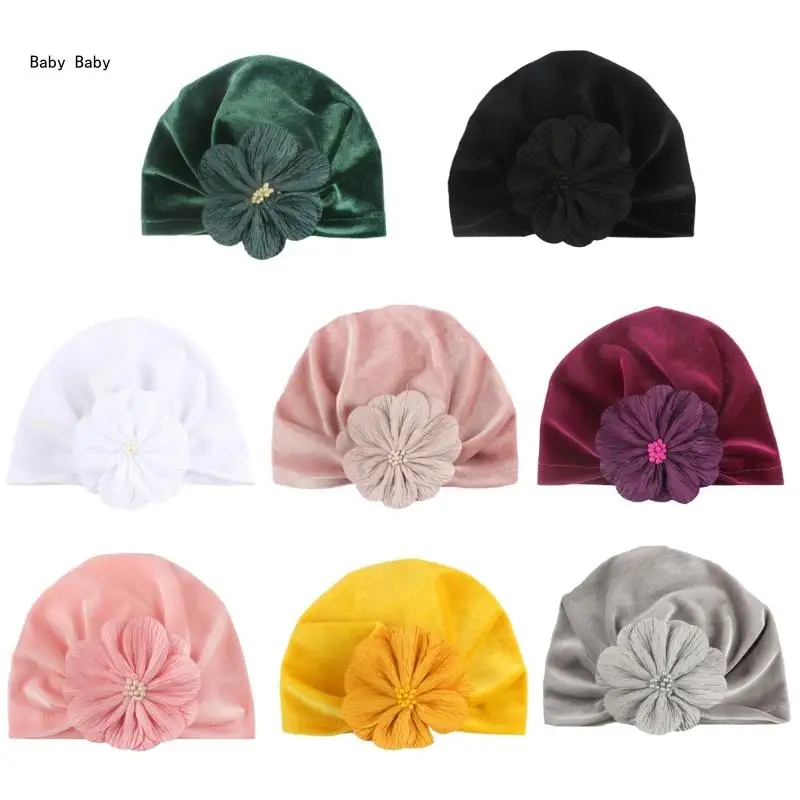 

Beanie Cap Headwrap Nursery Hospital Solid Turban Hat Baby with Big Flower for Infants Toddlers 0-1 Year Bonnet Cap Q81A