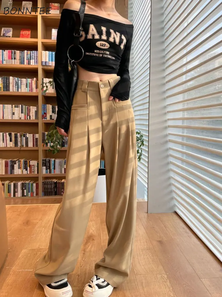 

High Waisted Wide Leg Pants Women All-match New Arrival Fall Casual Baggy Simple Fashion Ulzzang Young Schoolgirls Chic Popular