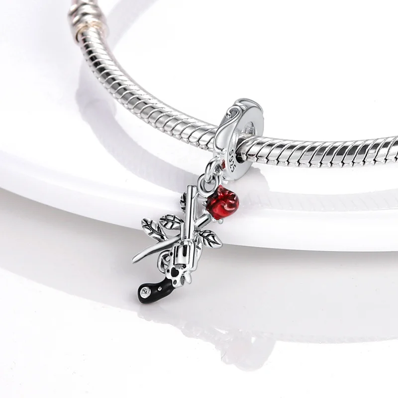 

925 Sterling Silver Bounty Hunter Rose Pistol Charm Fit Original Pandora Bracelets 925 Silver Pendant Bead Diy Jewelry 2021 New
