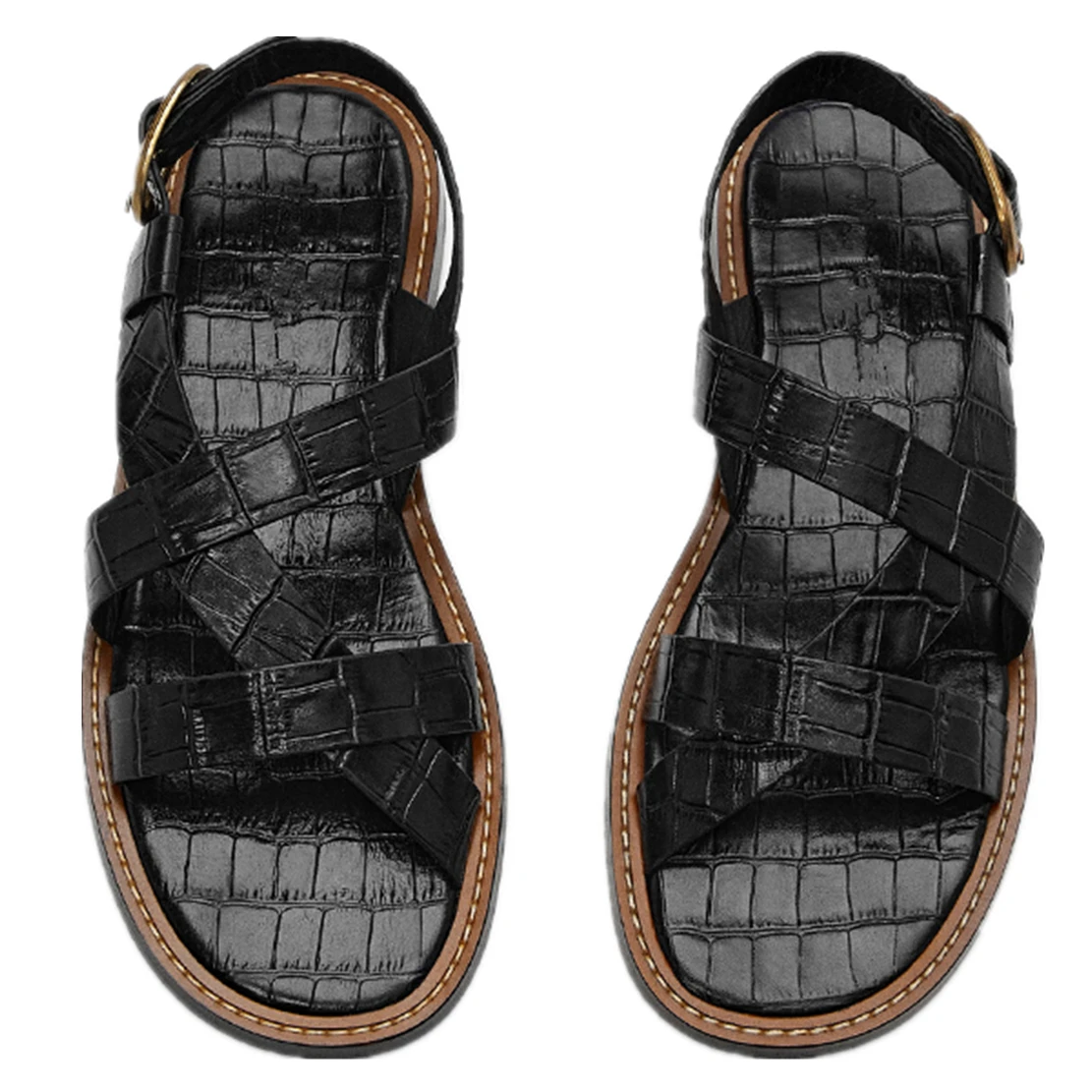 Elmsk  Shoes Women Morocco Retro Fashion Genuine Leather Cowhide Casual Sandals Women Texture Roma Flat