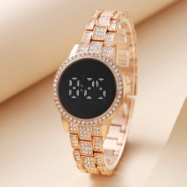 Ladies LED Electronic Watch Set with diamond bracelet full diamond watch A08537 6