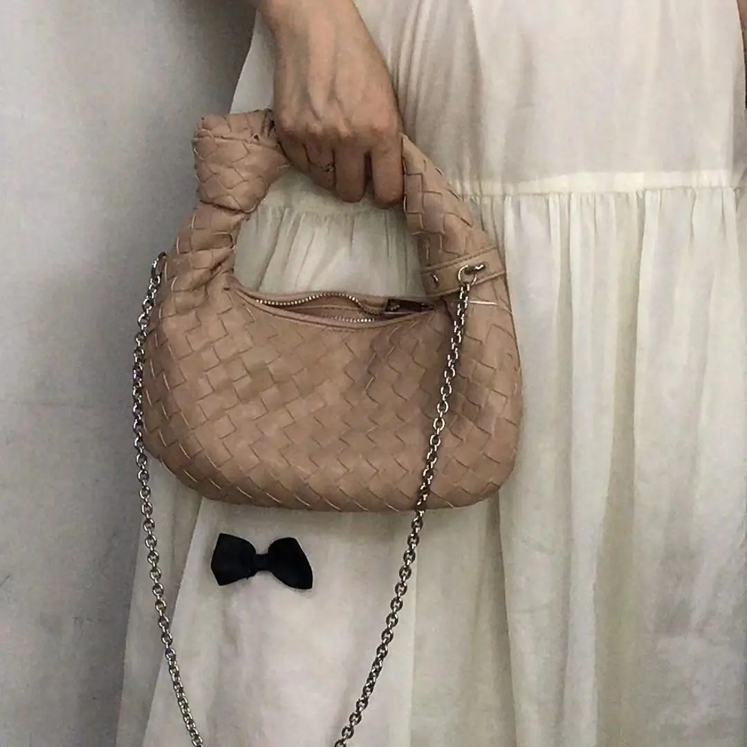 

2022 Fashion Brand Design Tote Bag PU Leather Knotted Hobo Purse Handbag Handmade Quality INS Hot Sales Women Bag