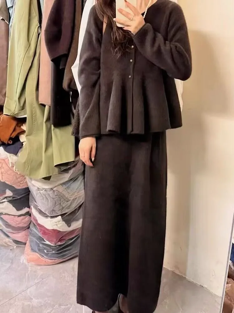 Женский трикотажный костюм-свитер однотонное повседневное длинное