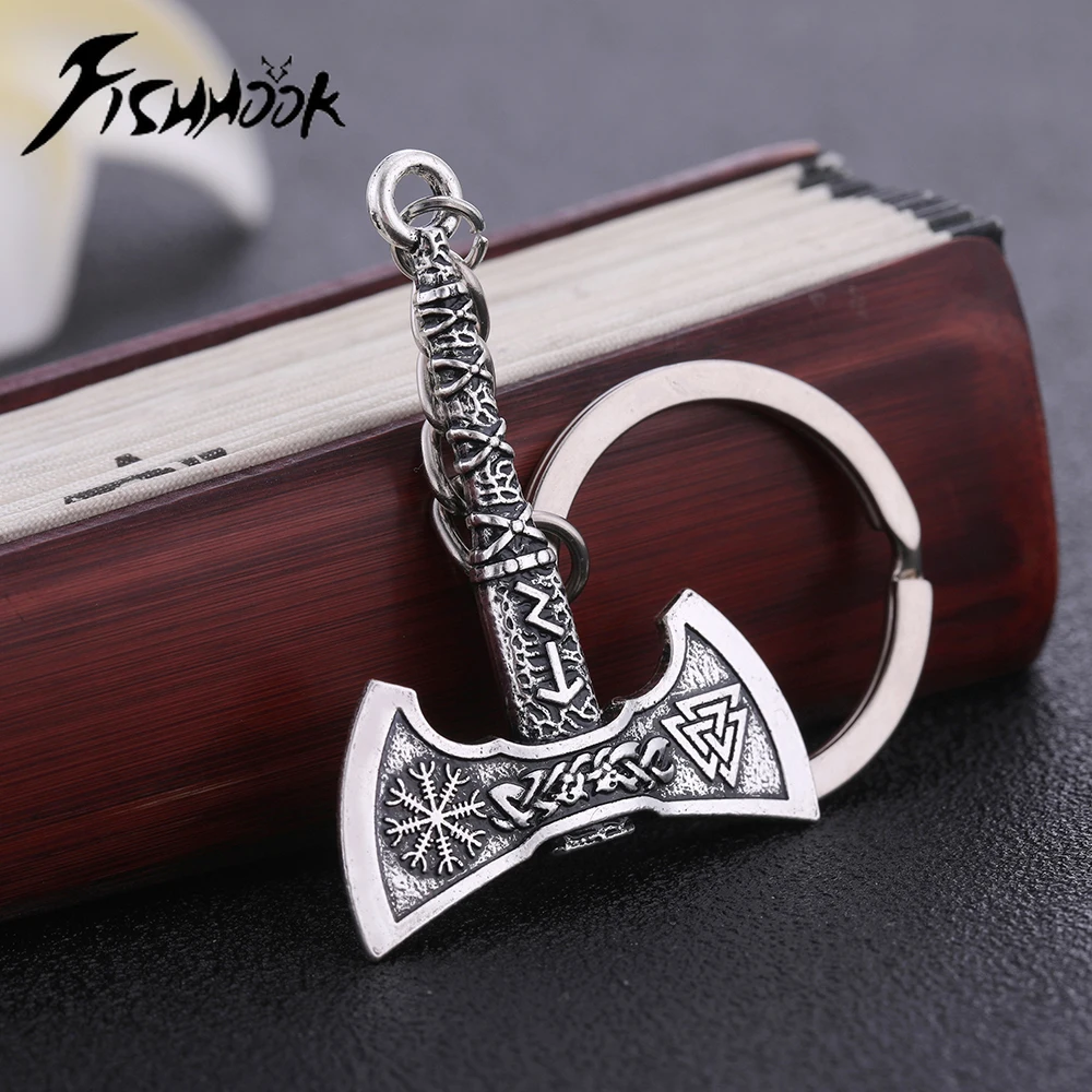 

Fishhook Viking Keychain Punk Gothic Axe Vicca Talisman Slavic Irish Knot Pagan Amulet Pendant Key Chain For Man Gift jewelry