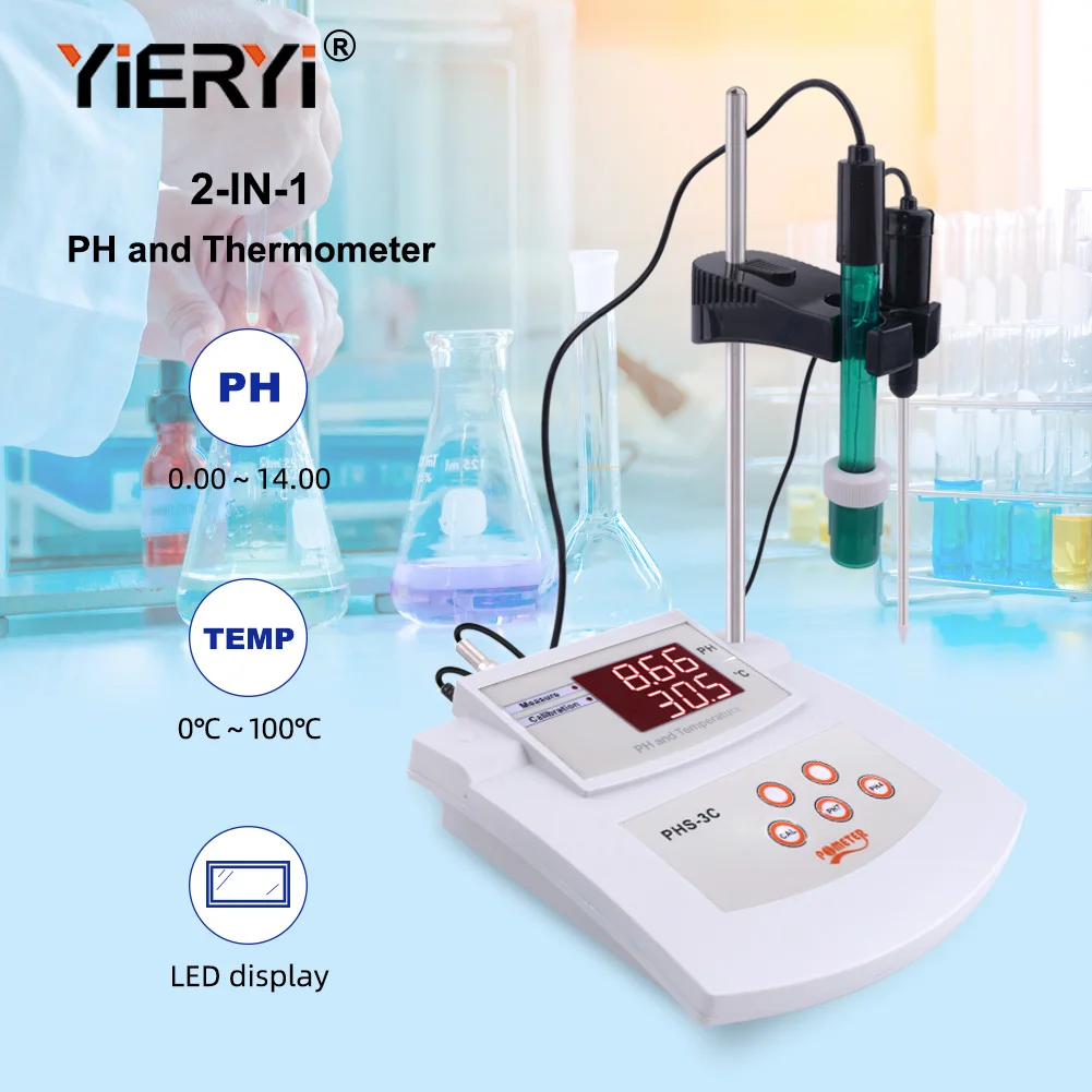 

Yieryi PHS-3C Настольный PH-метр Лабораторный аквариум Бассейн Автоматическая калибровка Анализатор качества кислотности воды Монитор