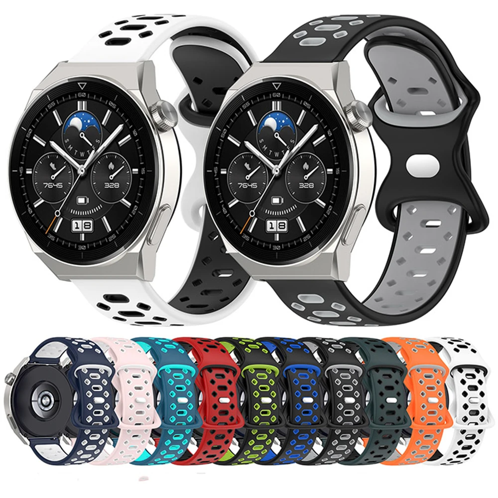 

22mm Dual-color Watch Strap Soft Silicone Watchband for GT3 pro 46mm GT3 46mm for Huawei watch 3 for Huawei GT2 46mm