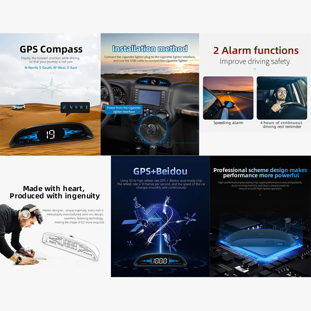 

Car HUD Head-Up Display Outdoor Off-Road GPS Speed Guide Direction HD Display Multiple Display GPS+Beidou Satellite Time Display