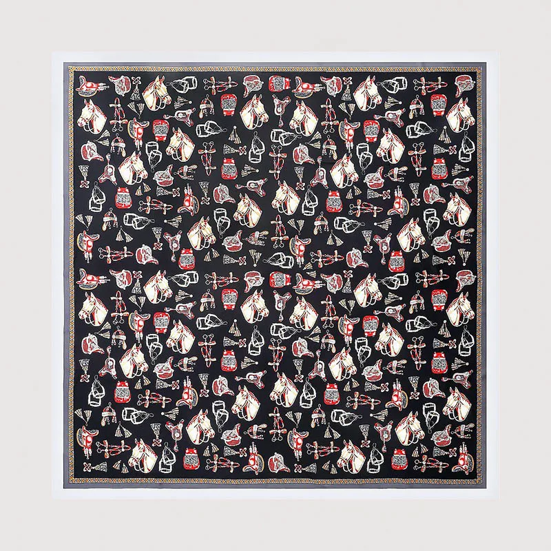 Модный Шелковый квадратный шарф с саржевым переплетением и принтом лошадей 130*130