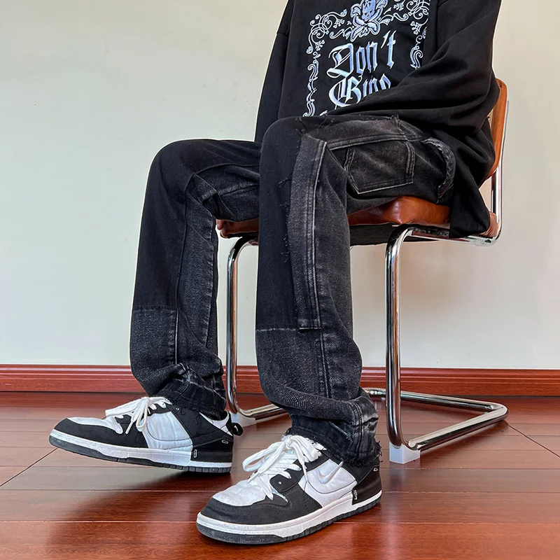 Blue Black Jeans Men Slim Fashion Casual Straight Jeans Men Streetwear Hip Hop Cargo Denim Pants Mens Trousers Large Size M-5XL