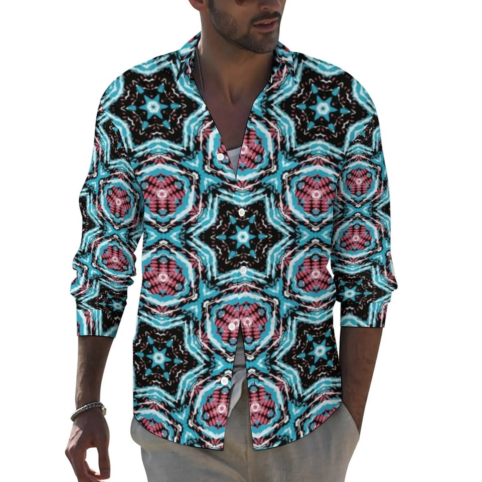 

Стильная Повседневная рубашка в стиле хиппи с цветочным дизайном, Мужская классическая рубашка, Осенние винтажные блузки с длинным рукавом, дизайнерская одежда оверсайз