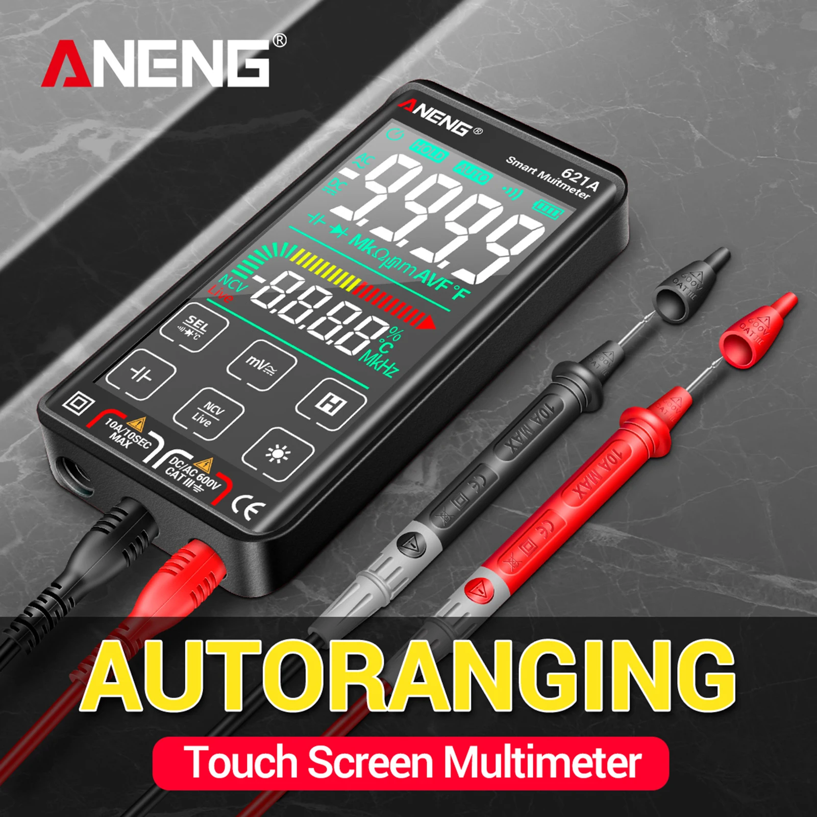 

ANENG 621A Intelligent Digital Touch Screen Multimeter 9999 Counts Auto Range Rechargeable NCV Universal Meter Voltmeter Ammete