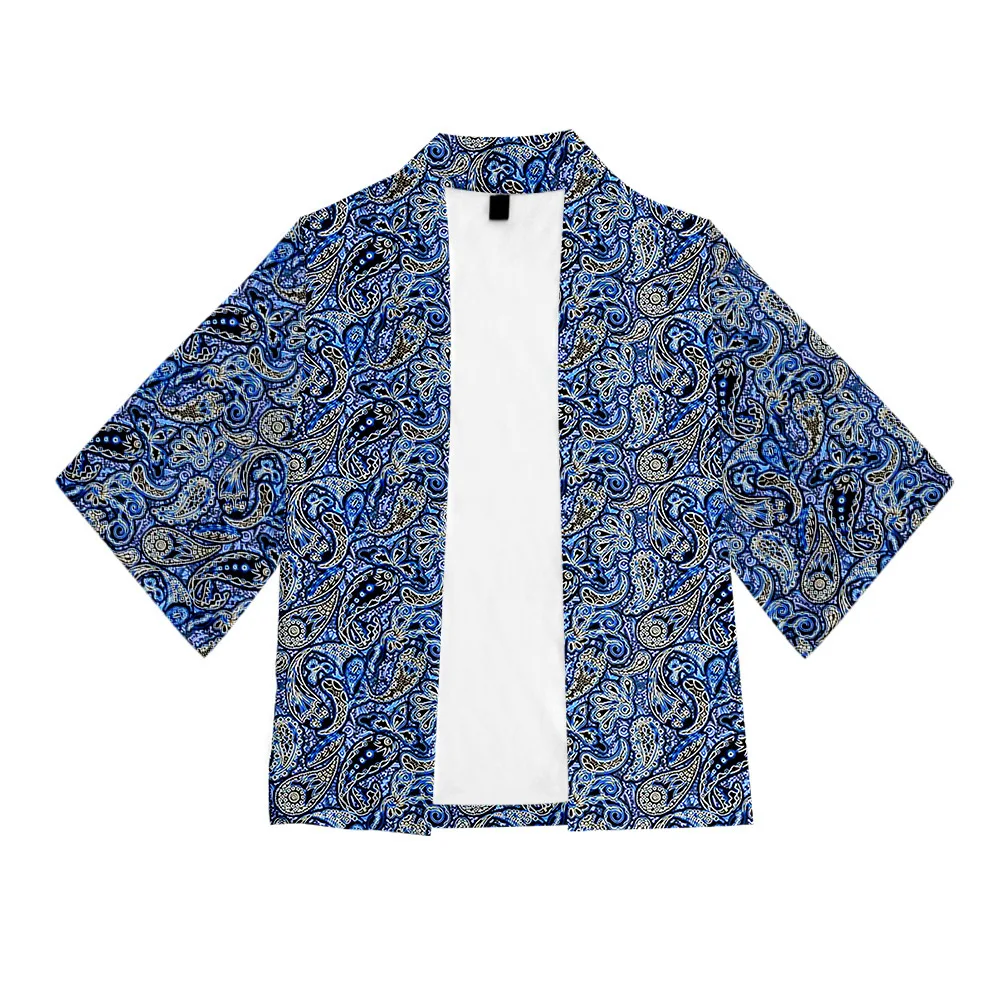 3XL Couple Print Kimono Robe Summer New Casual Loose Bathrobe 3/4 Sleeve Rayon Cardigan Loungewear Home Coat Jacket