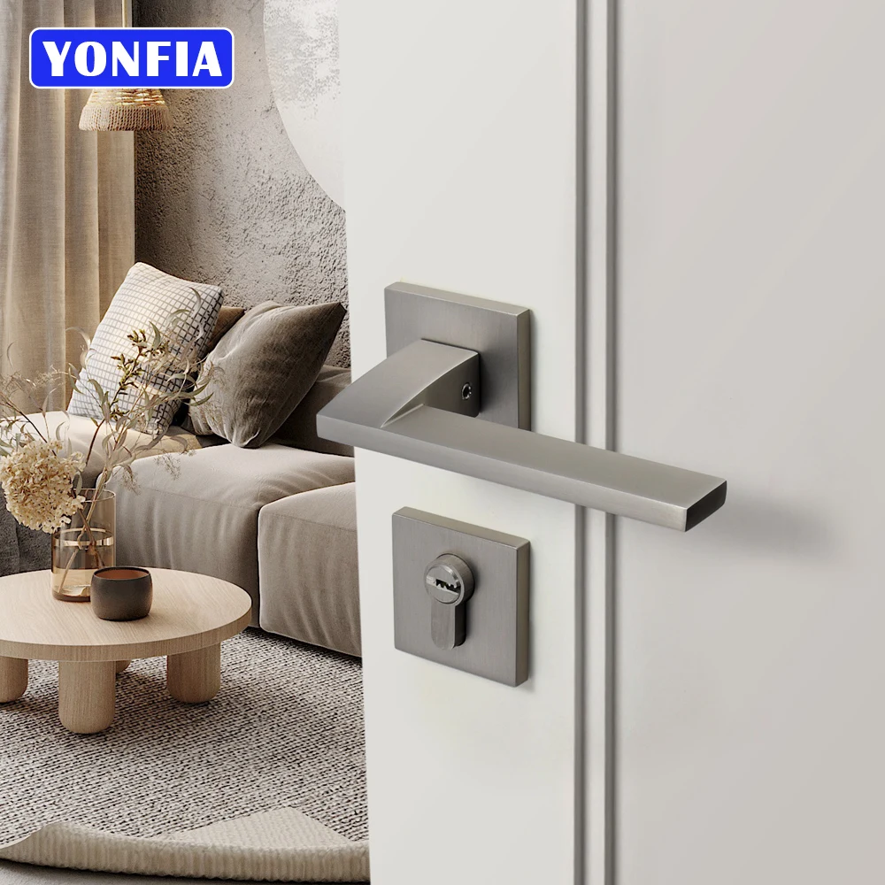 Home Door Handles Silver Bathroom Lever Door Lock Set For Wo