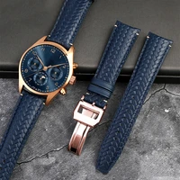 high quality cowhide woven watchband for iwc iw344205 portugieser pilot watches portofino blue soft leather watch strap 22mm