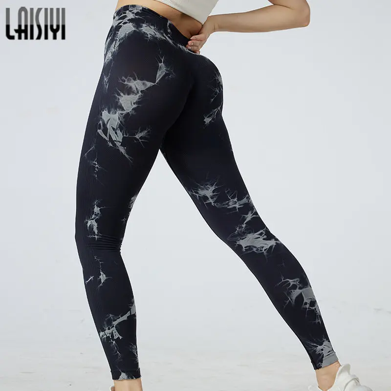 

Honey Peach Hip Running Sports Tight Pants High Waist Women's Tie Dye Seamless Elastic Push Up solid Slim Workout Sexy Legings