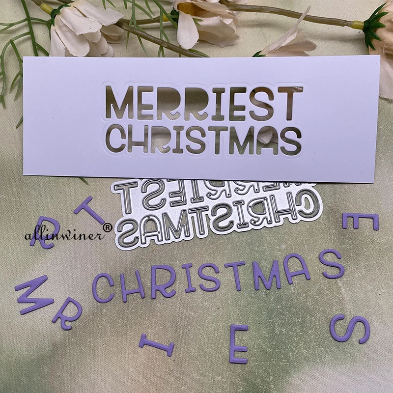 

Merriest рождественские слова металлические Вырубные штампы трафареты вырезанные для «сделай сам» Скрапбукинг альбом бумажные карты тиснение