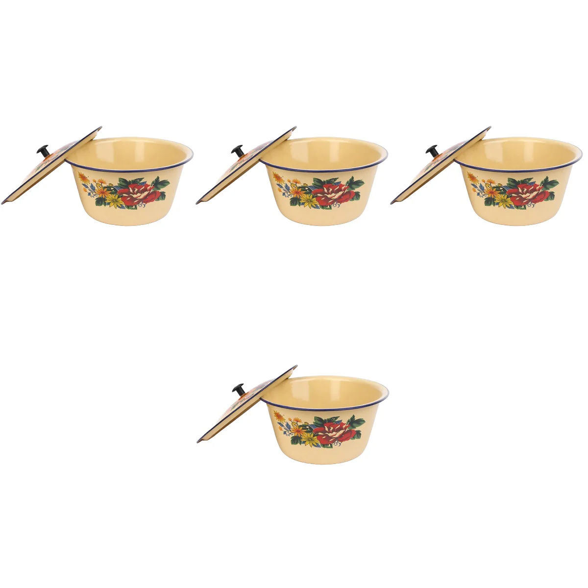 

4pcs Vintage Bowl with Lid Lard Oil Basin Mixing Bowl Household Enamelware