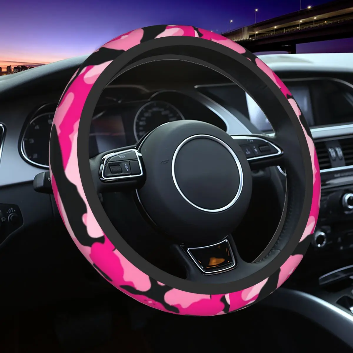

Pink Army Camouflage Car Steering Wheel Cover Anti-slip Steering Wheel Protective Cover Decoration Steering-Wheel Accessories