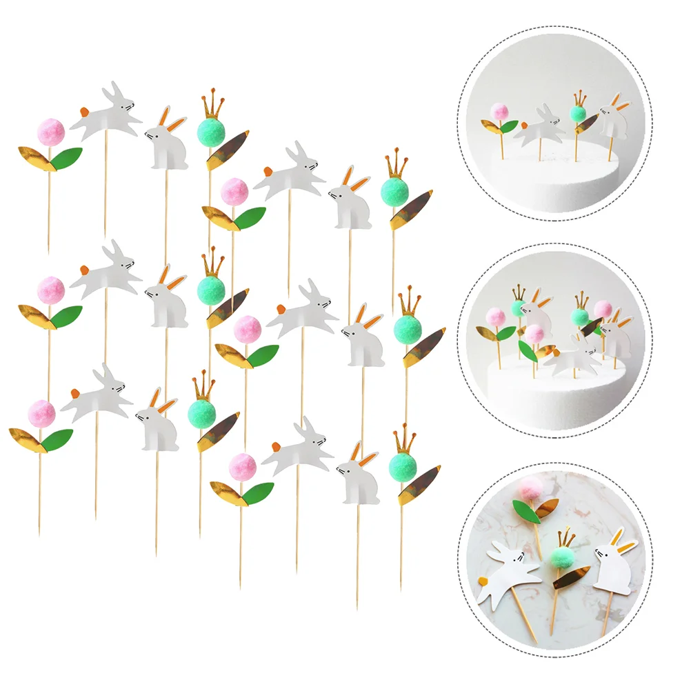 

24Pcs Funny Bunny Furry Baking Cake Picks Easter Party Cupcake Toppers