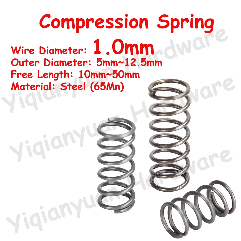 

10Pcs Wire Diameter φ1.0mm Cylidrical Coil Compression Spring Rotor Return Compressed Spring Release Pressure Spring Steel 65Mn